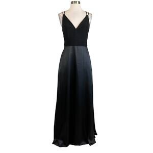 Alex Evenings Satin Beaded Strap Long A-Line Evening Gown Black Size 6 Dress